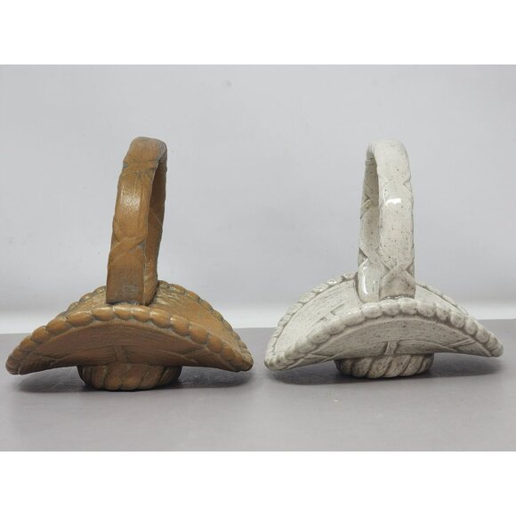 Set Of Two Vintag Handcrafted Ceramic Decorative Baskets With Handles - Picture 5 of 12